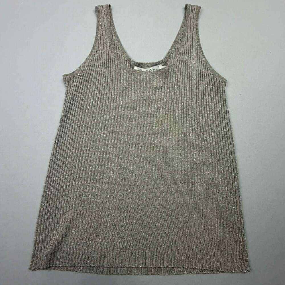 Belldini Metallic Ribbed Knit Tank Top Silver Women's Size L